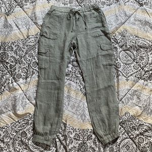 Nicole Miller Linen Joggers Olive Green